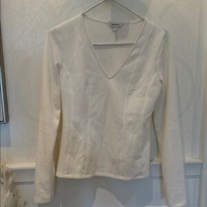 Banana Republic Cream Long Sleeve V-Neck Top